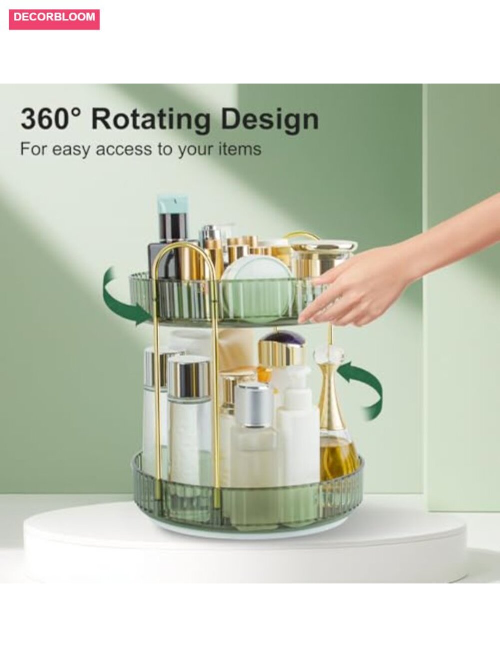 360ยฐ Rotating Makeup Organizer 2 Tier Cosmetic Holder - Picture 3 of 6
